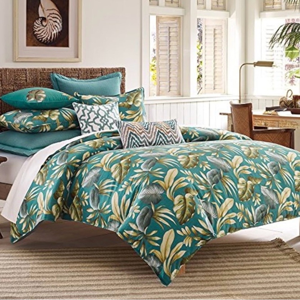TOMMY BAHAMA HOME Paradise Palm Twin Duvet‎ Set Teal Tropical Sealed NWT